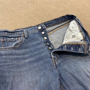 Levis 501 Jeans Womens 32x30 Blue Medium Wash Straight Stretch Denim Button Fly